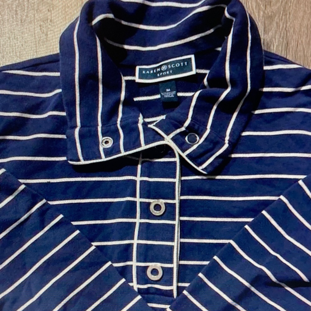 Karen Scott Navy and White Striped Sport Polo - Picture 2 of 5